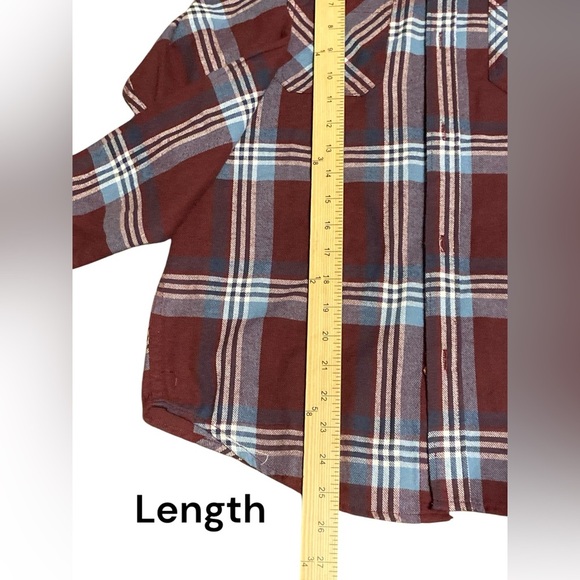 Young men’s Quicksilver plaid button down shirt burgundy and blue size large - Picture 2 of 5